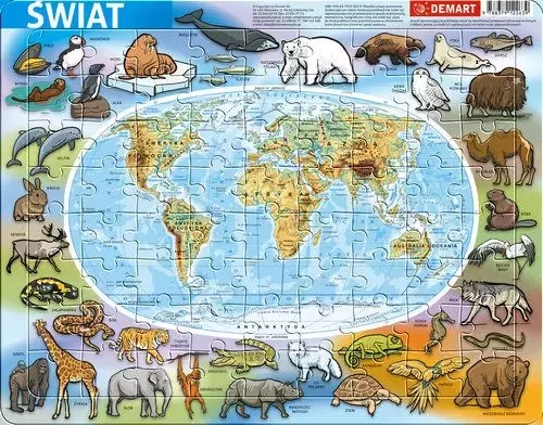 Puzzle ramkowe 72 elementy. Mapa fizyczna świata