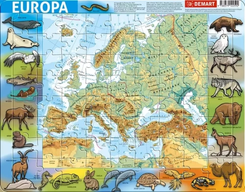 Puzzle ramkowe 72 elementy. Mapa fizyczna Europy