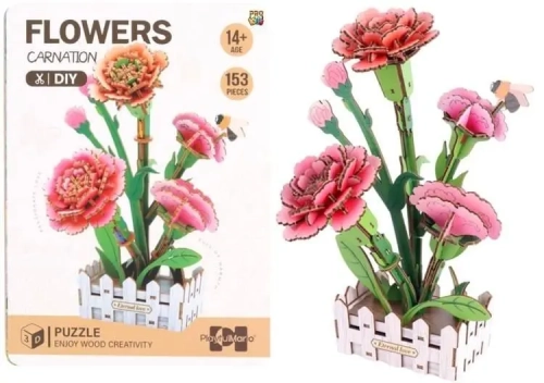Puzzle 3D drewniane kwiaty goździki