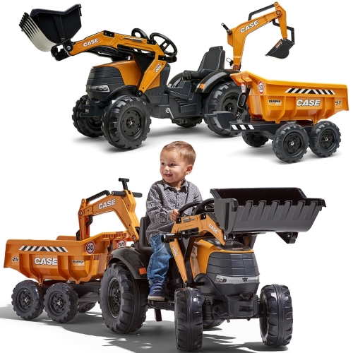 FALK Traktor Case IH Backhoe Pomarańczowy z Przyczepką Ruchoma Łyżka od 3-7 Lat