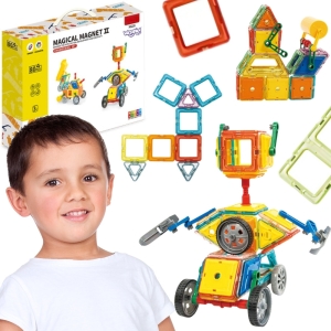 WOOPIE Klocki Magnetyczne Kolorowe 3D Pojazdy Zestaw STEAM 80el.