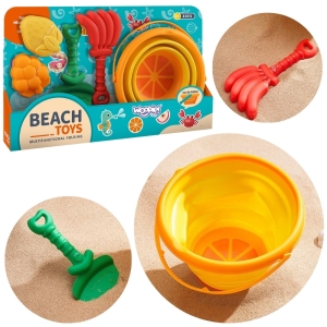 WOOPIE Zestaw Do Zabawy w Piasku Tropikalne Owoce Składane Wiaderko z Grabkami Łopatką Foremkami