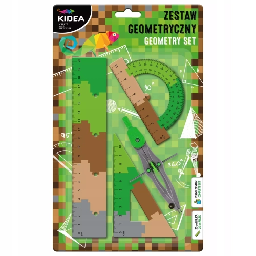 Zestaw geometryczny PUZZLE 4 elementy 20 cm KIDEA CYRKIEL EKIERKA KĄTOMIERZ