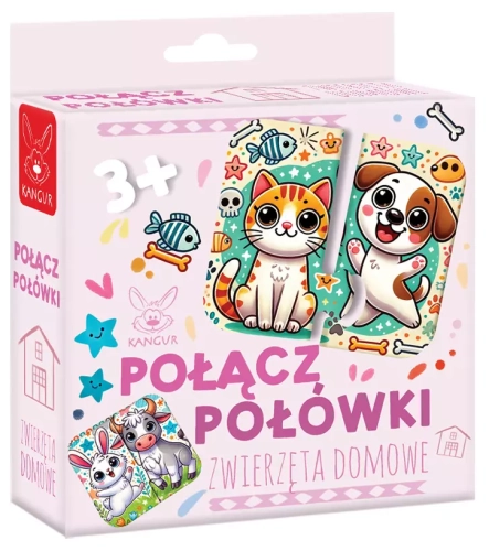Puzzle 12 elementów. Połącz połówki. Zwierzęta domowe