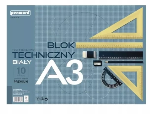 Blok techniczny A3 10 kartek biały 250g/m2 BT-6 Penword