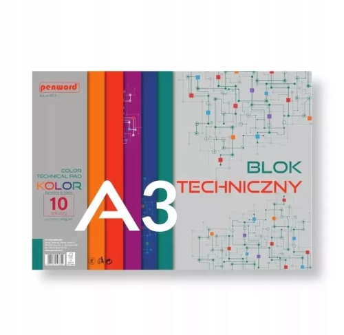 Blok techniczny A3 10 kartek kolorowych 180g/m2 BT-7 Penword