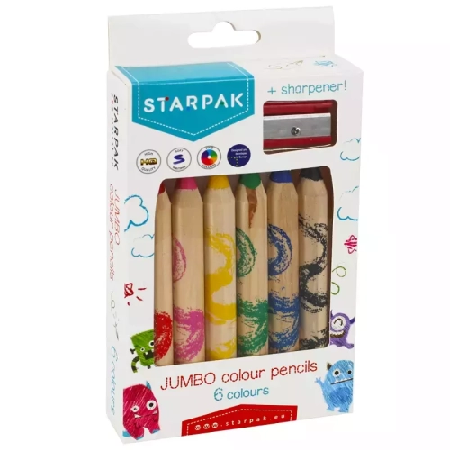 Kredki ołówkowe jumbo 6 kolorów + temperówka