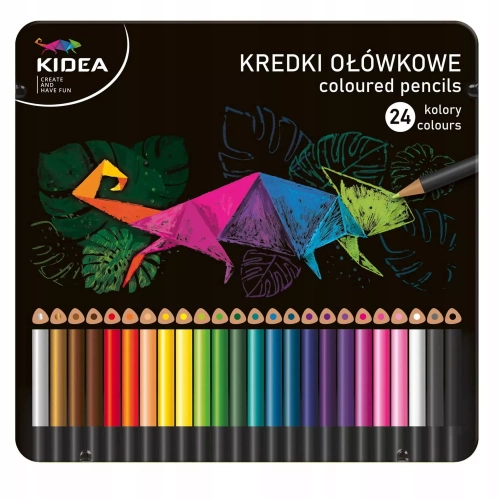 Kredki Kidea trójkątne w metalowym pudełku (24 kolory)