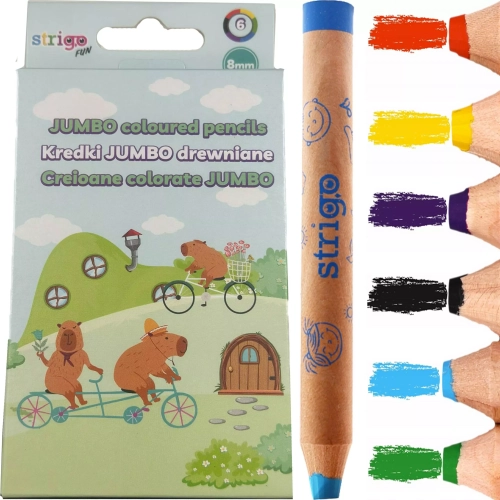STRIGO KREDKI JUMBO GRUBE DLA DZIECI W DREWNIANEJ OPRAWIE 6 sztuk KAPIBARA