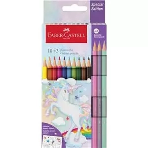 Kredki sześciokątne Jednorożec Faber-Castell 10 kolorów + 3 kolory pastelowe + naklejki