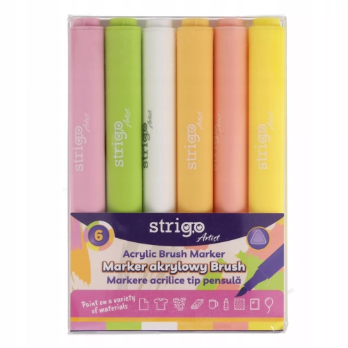 Markery akrylowe z końcówką Brush w trójkątnej obudowie w 6 kolorach zestaw