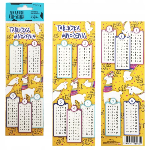 ZAKŁADKA EDUKACYJNA DWUSTRONNA ŚCIĄGA TABLICZKA MNOŻENIA LAMY HENRY
