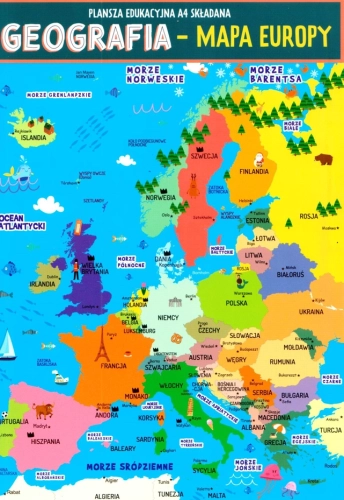 Dwustronna plansza edukacyjna A4. Geografia. Mapa Europy