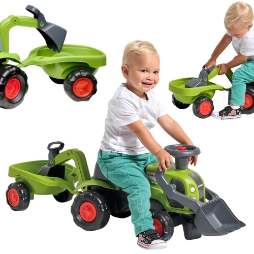 FALK Traktorek Jeździk Baby Claas z Koparką Łyżką i Przyczepą