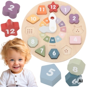 Viga Drewniany Zegar Sorter Kształtów Edukacyjny 18m+