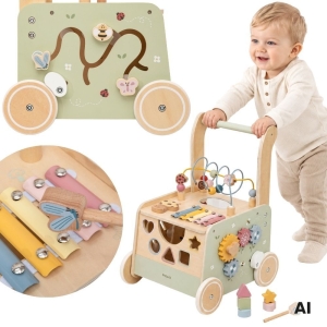 VIGA PolarB Drewniany Chodzik Pchacz Edukacyjny Sorter Ksylofon Kostka 12m